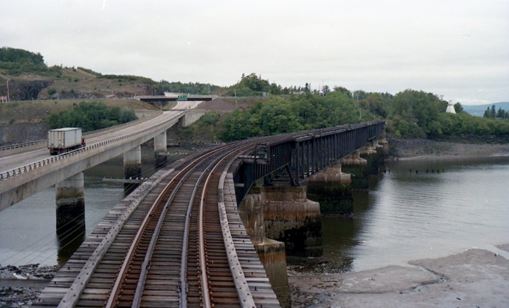 Railway bridge at Bear River, Nova Scotia, 1989