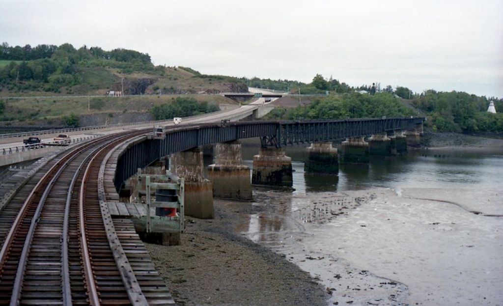 Railway bridge at Bear River, Nova Scotia, 1989